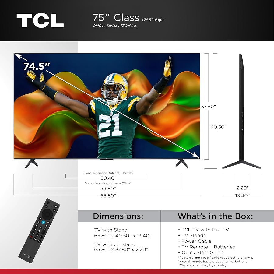 TCL 75" QM64L High Contrast QD-MINI-LED 4K AI Smart Fire TV | 144 HZ, Motion Rate 480, Dolby Vision & Atmos, Onkyo 2.1 Audio, Built-in Subwoofer, Alexa+, Up to 500 Dimming Zones, image 2