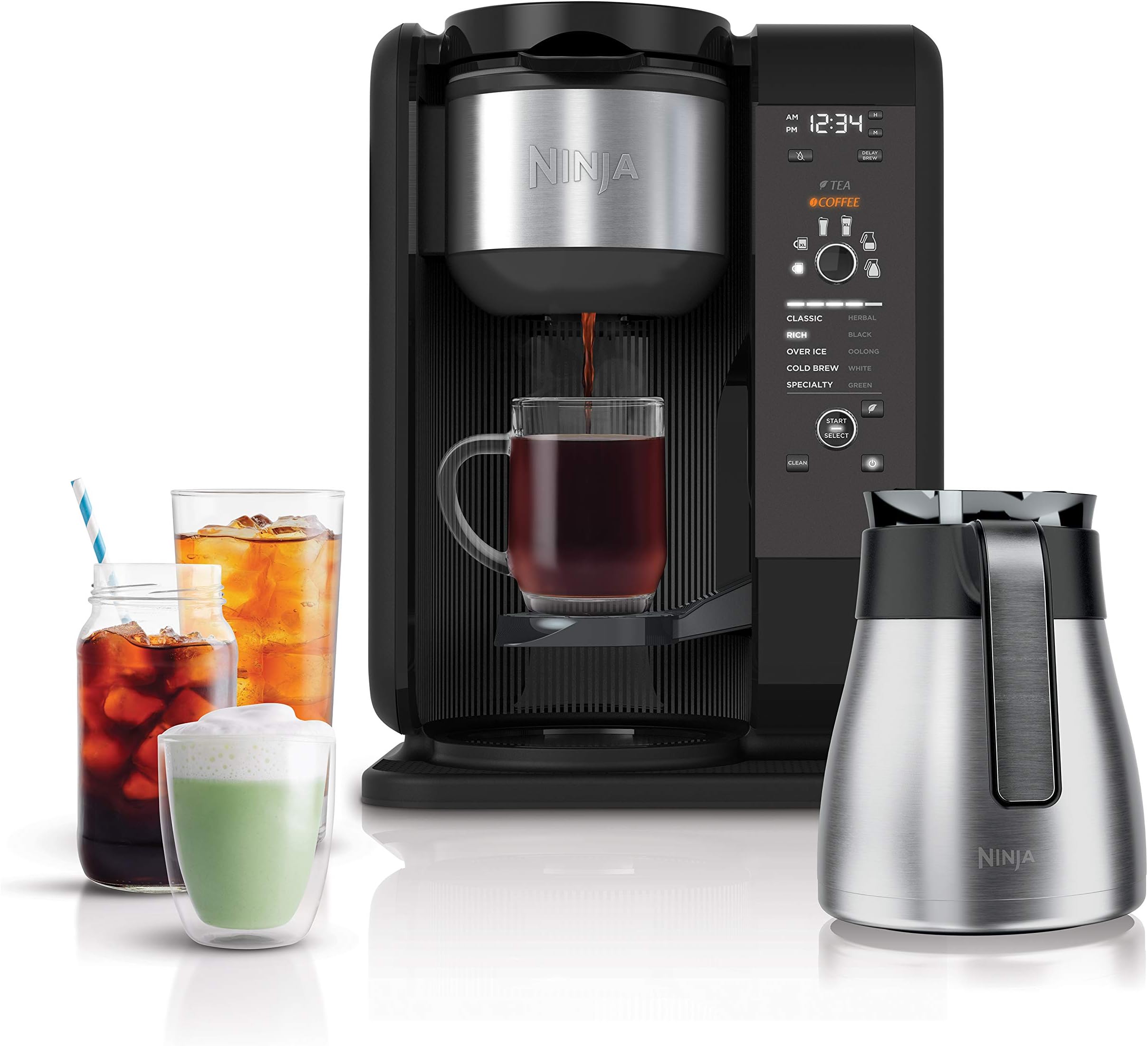 ニンジャ ホットアンドコールド醸造システム オートイク ティー＆コーヒーメーカー 6種サイズ 5種類のブリュースタイル フロザー コーヒー＆ティーバスケット 熱カラフェ付き (CP307)