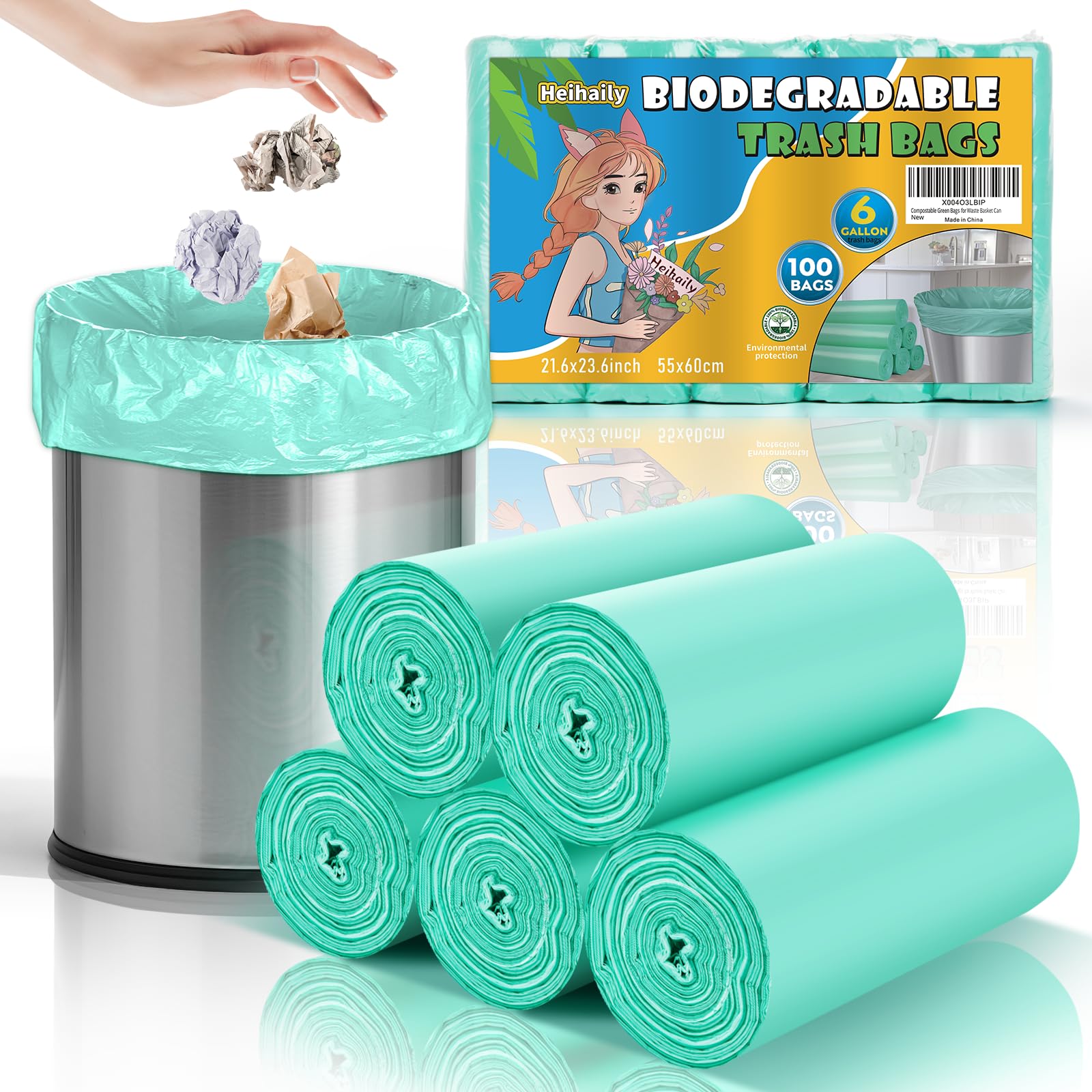 Sac poubelle compostable 100 pièces vert et épais pour déche