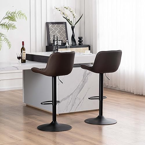 Miniatura 16 de YOUTASTE Bar Stools Set of 2, Adjustable Swivel Counter Height Barstools with Back, All Grey Faux Leather Upholstered Bar Chairs with Metal Base,