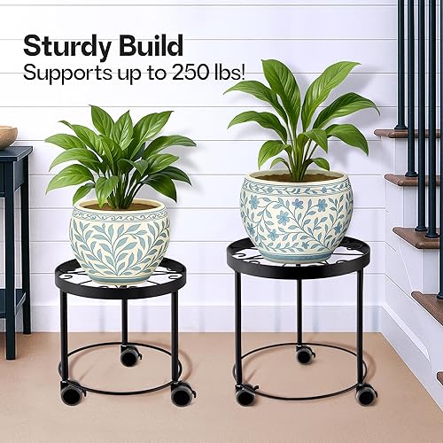 Miniatura 3 de Soporte para plantas de interior con ruedas, (2 tamaños), elevadores de metal para macetas (12 y 10 pulgadas de diámetro)