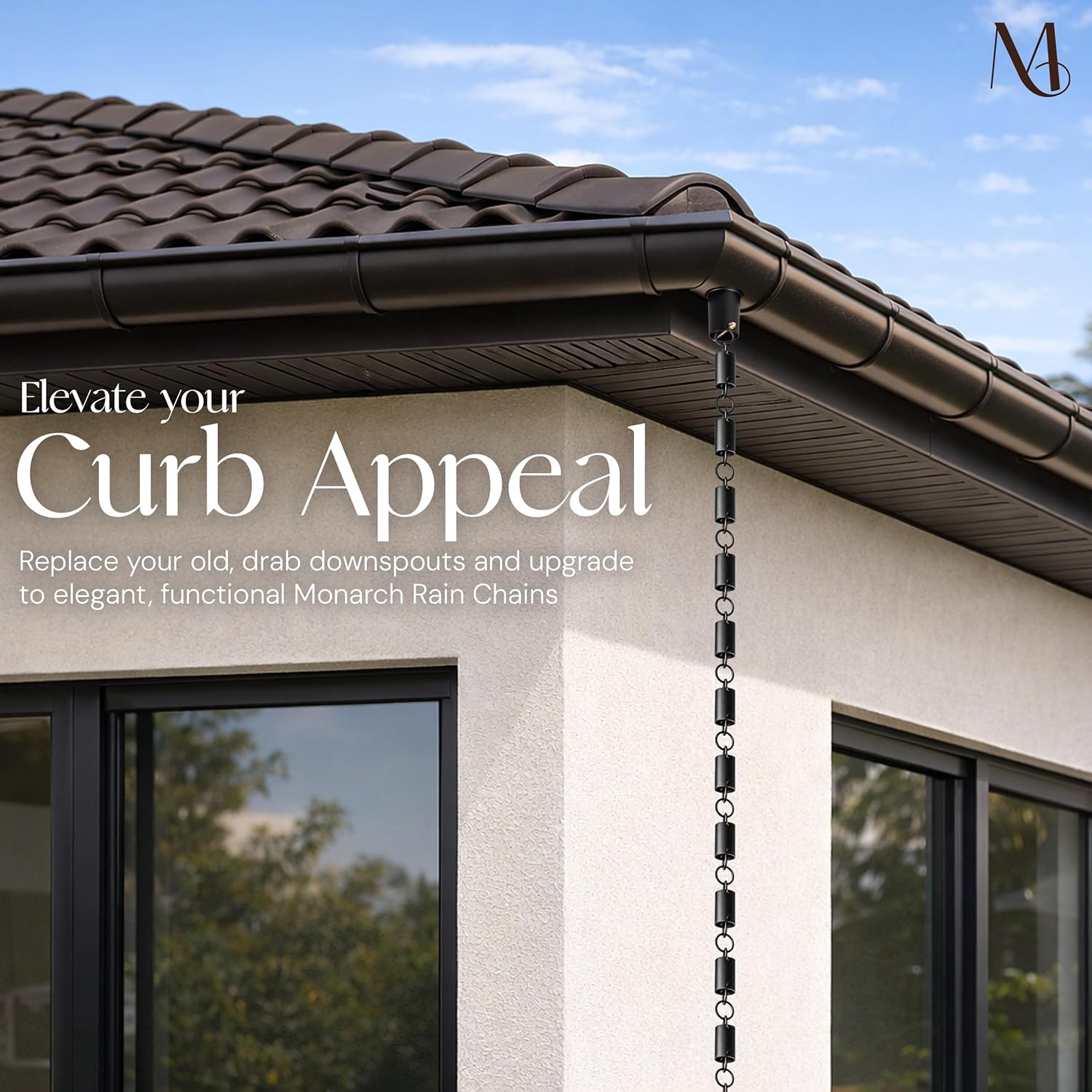 Monarch Rain Chains Aluminum Cylinder Black Rain Chains for Gutters – 8.5 ft Black Decorative Rainchain Outdoor Durable Heavy Duty Gutter Chain Downspout, Modern Rainchains for Outside