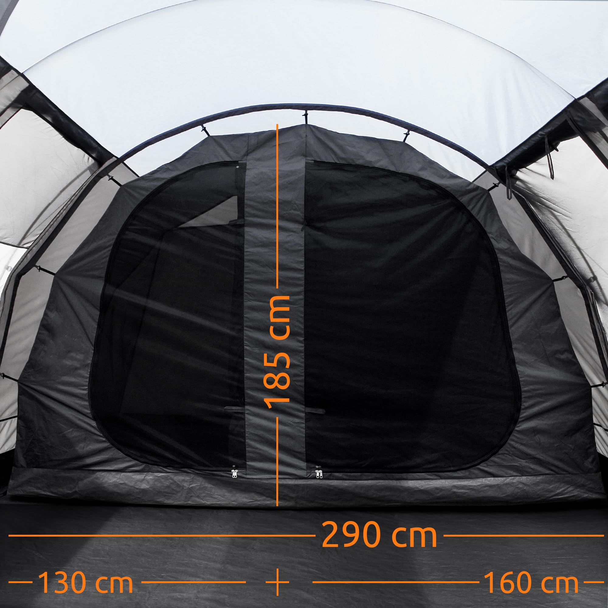 your GEAR Bora Tente tunnel familiale 5 personnes Hauteur debout Bac de sol étanche 5000 mm Auvent Gris