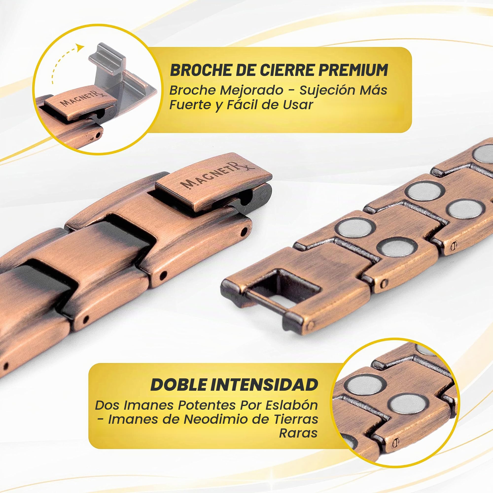 MagnetRX® Pulsera Cobre Hombre – Pulsera Magnética Hombre de Cobre Puro con Imanes para Magnetoterapia, Alivio de Artritis y Túnel Carpiano – Tamaño Ajustable con Herramienta Incluida – Modelo Leo