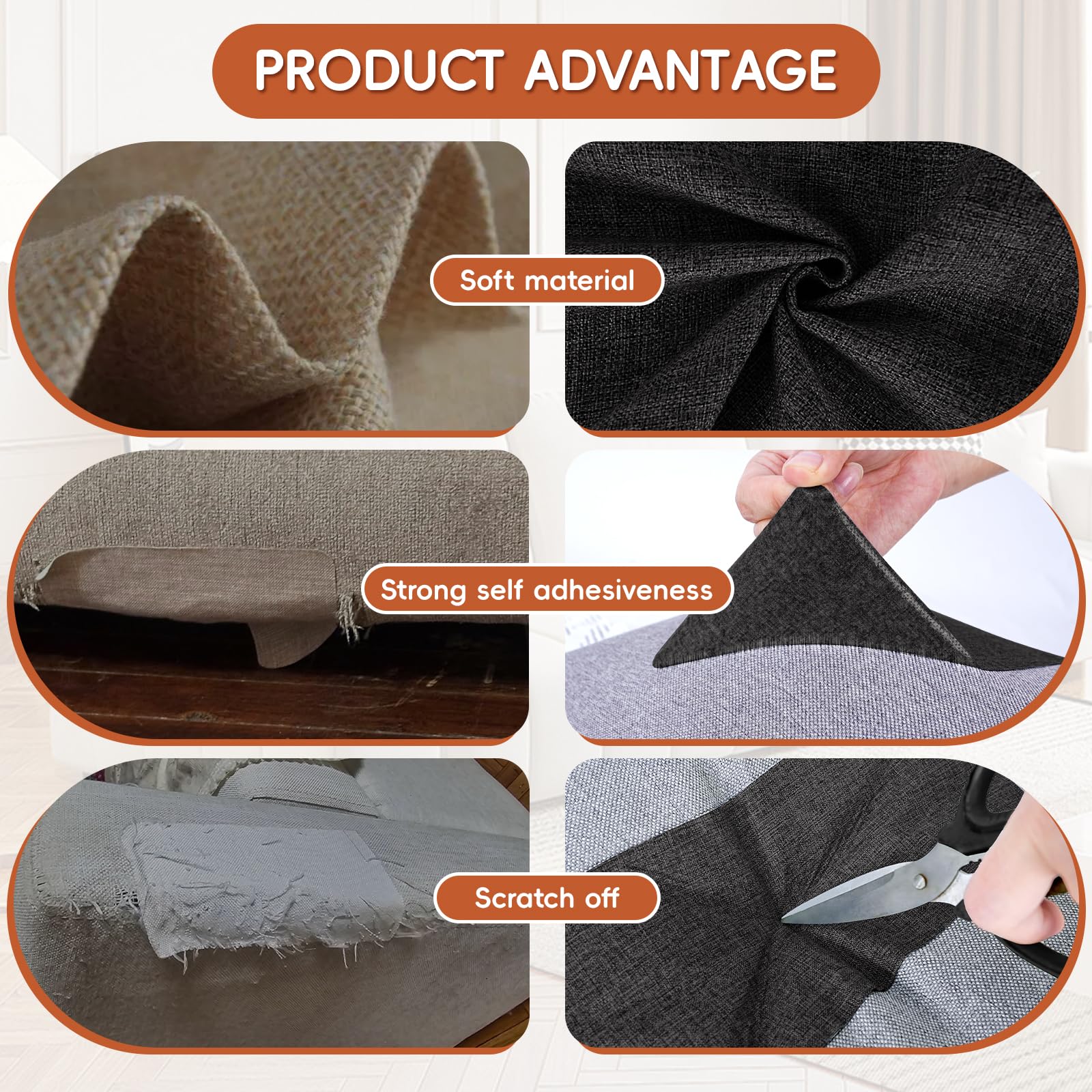 Tela Adhesiva para Tapizar Autoadhesivo 40x200 cm, parches para tela adhesiva Negro, Kit de Reparación de Parche de Lino para Sofa, Muebles, Sillas, Cortina, Cojines, Cabeceros