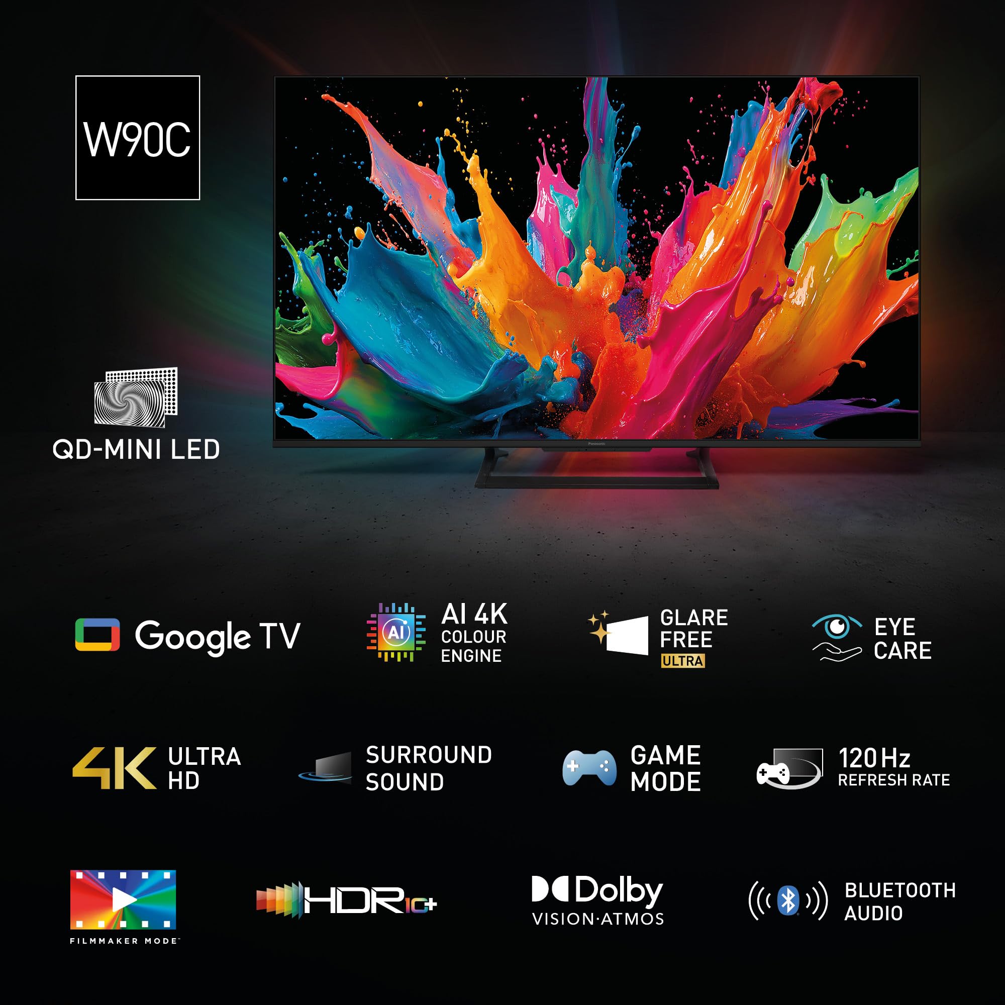Panasonic TN-75W90C, 4K QD-Mini LED, Glare Free Ultra, Google TV Smart TV | AI 4K Colour Engine, Game Mode, 120Hz, Google Assistant, Bluetooth, 75" (189cm), W90C Serie, 2026