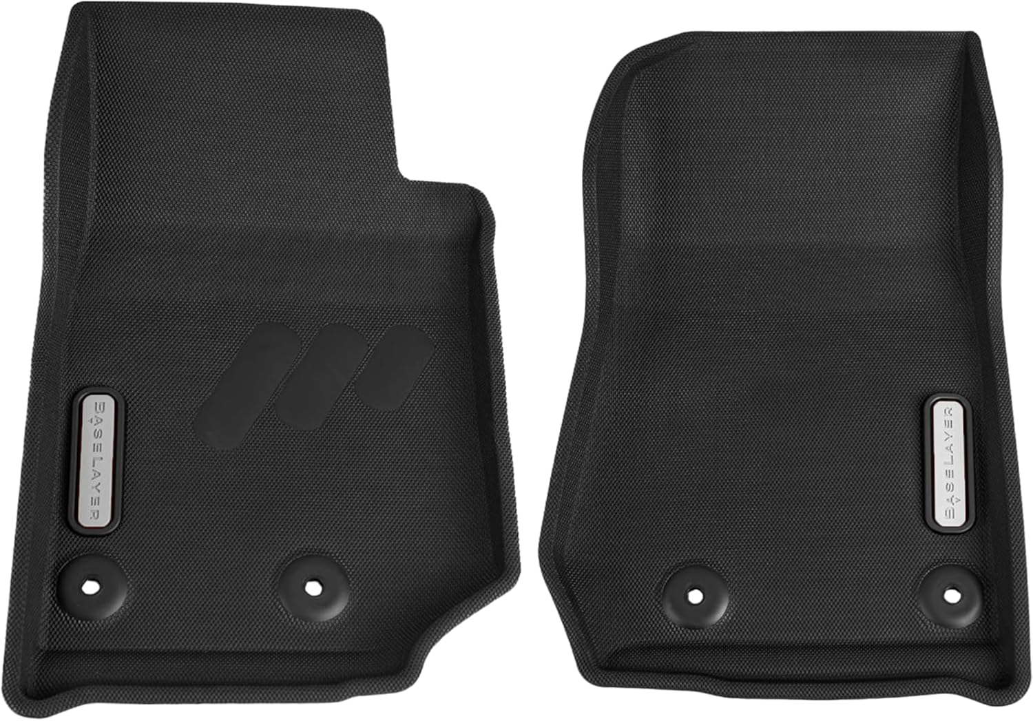 BaseLayer Elite Floor Mats for Jeep Wrangler JK & Unlimited (2014-2018) 4-Door & 2-Door - Made in USA – All-Weather Mats for Rubicon, Willys, Sahara, Moab - NOT for Wrangler JL - Front (Gray Logo)