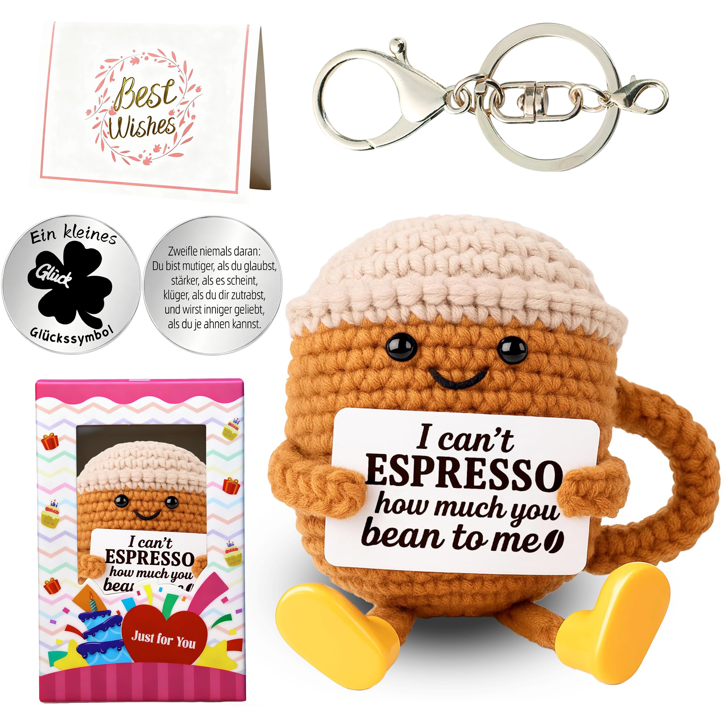 MLZTINGR Häkelgarn Kaffeetasse mit Amigurumi - Handgemachte Geschenkidee für Kaffeeliebhaber, Geburtstag, Geburtstag/Danke/Jubiläum Kaffeeliebhaber Beste Freunde Partner & Eheleute