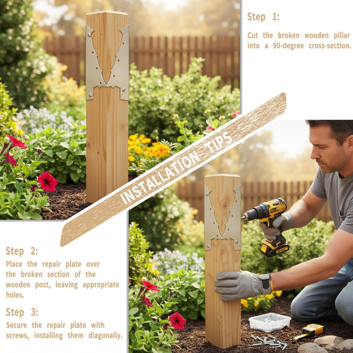 Mail Post Extension Bracket, Deck Extension Kit Wooden Mailbox Repair Board, 4 * 4 Fence, Porch Post Extension Bracket, Broken Repair Stainless Steel Plate 2pcs