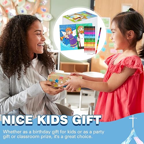 Miniatura 2 de Fulmoon 144 mini libros cristianos para colorear para niños, versículo de la Biblia, recuerdos de fiesta religiosa, libros para colorear con