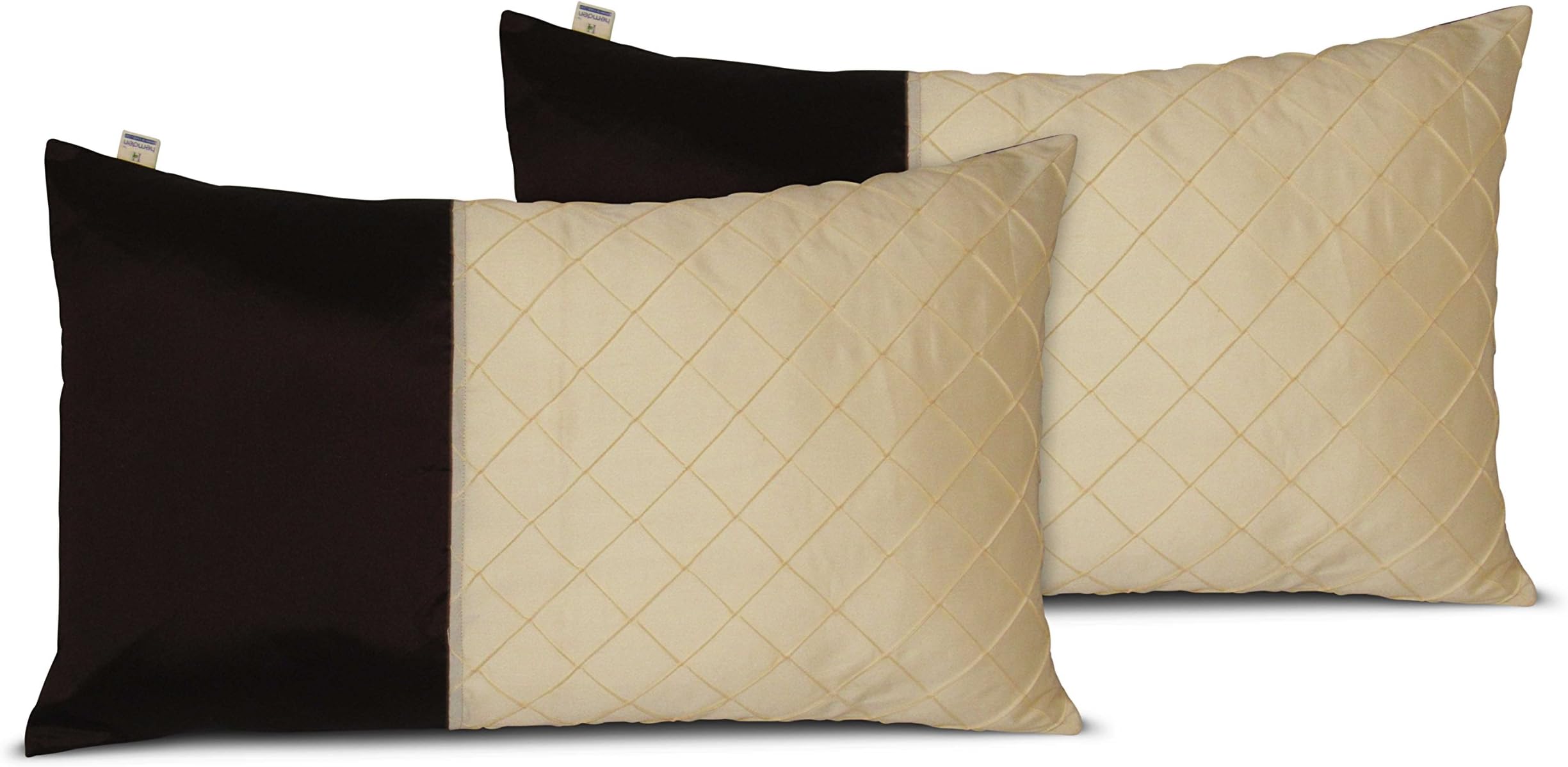 Hemden Polyester Pintuck Beige & Brown Pillow Cover Pack of 2 (45 X 70 Cms)