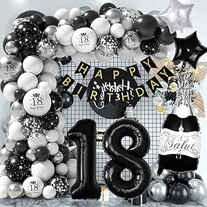 Palloncini Compleanno 18 Anni Nero E Oro - Kit Decorazione Con Banner, Coriandoli E Palloncini Per Feste - Foto 4