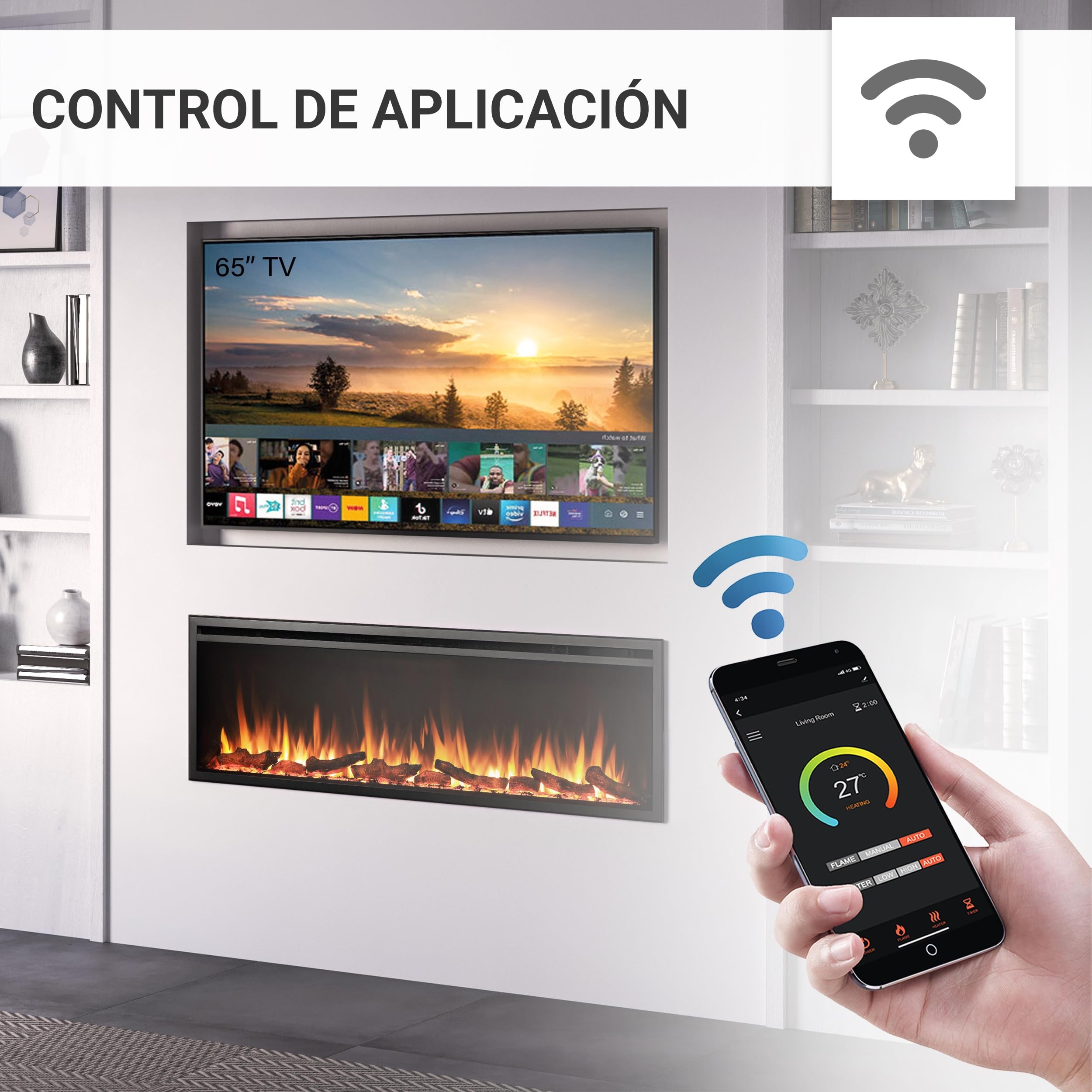 BALDERIA Atalanta 60 - Chimenea electrica empotrable Inteligente con WiFi App