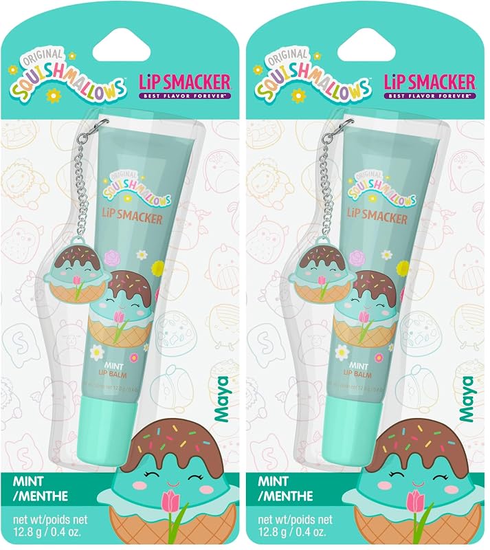 Lip Smacker Squishmallows Bálsamo Labial com Sabor e Fragrância de Menta Maya com Pingente, Pacote com 2