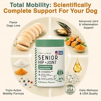 Glucosamine for Senior Dogs Hip and Joint Supplement, 60 Mobility Chews | Made with Glucosamine, MSM, Chondroitin, Green Lipped Mussels and More