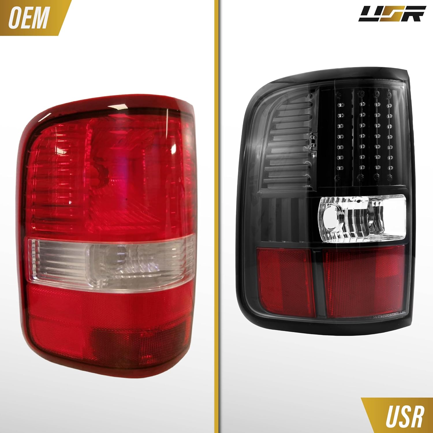 USR 04-08 F150 PickUp Tail Light – Rear Tail Lamps (Left + Right) Pair - Compatible with 2004-2008 Ford F-150 Fleetside Bed Pick Up Truck All Models XLT FX4 Lariat (BLACK HOUSING with RED LED)