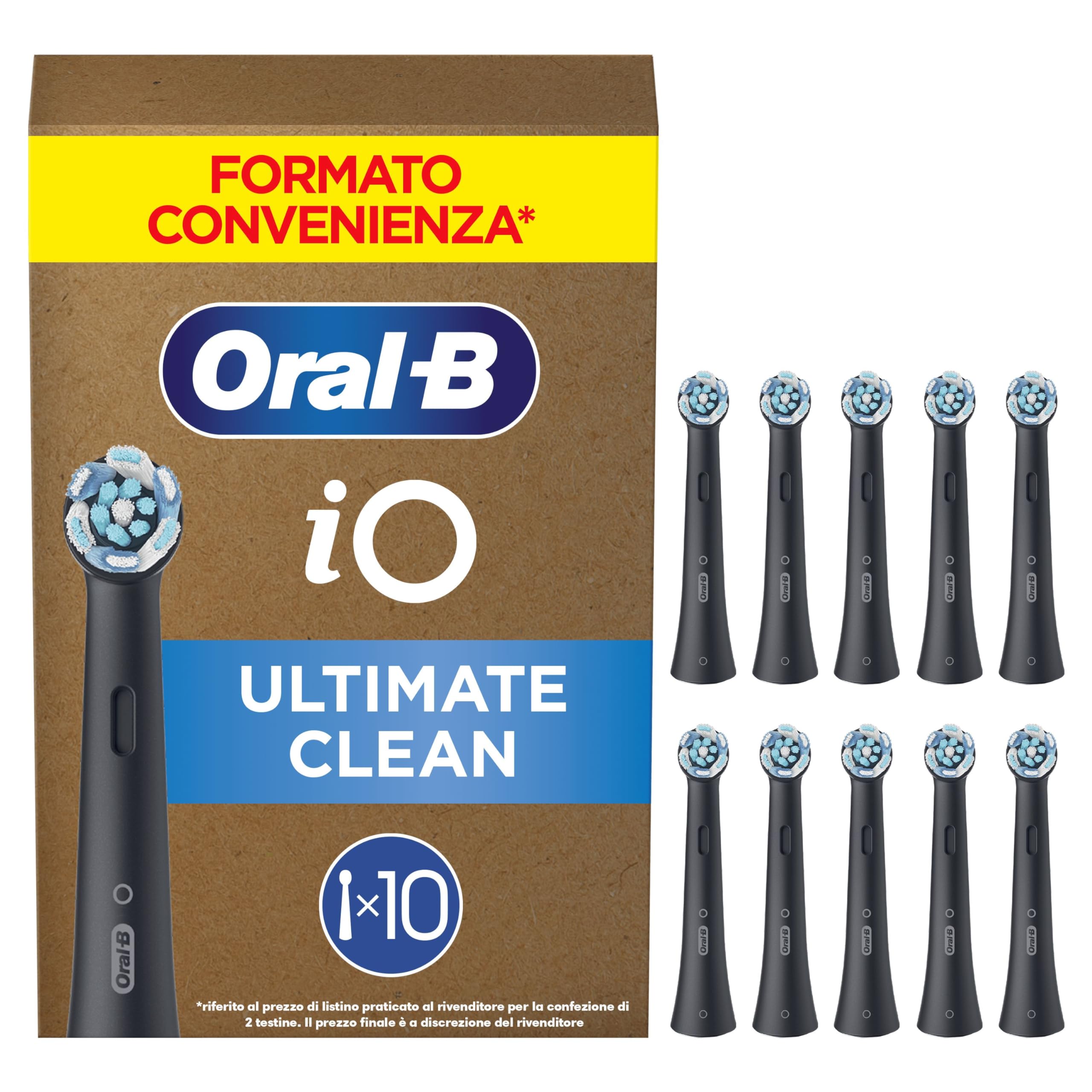 Oral-B Testine di Ricambio iO Series Ultimate Clean Nere per Spazzolino Elettrico Oral B, 10 Testine Rotonde Autentiche, con setole CrissCross per rimuovere la placca