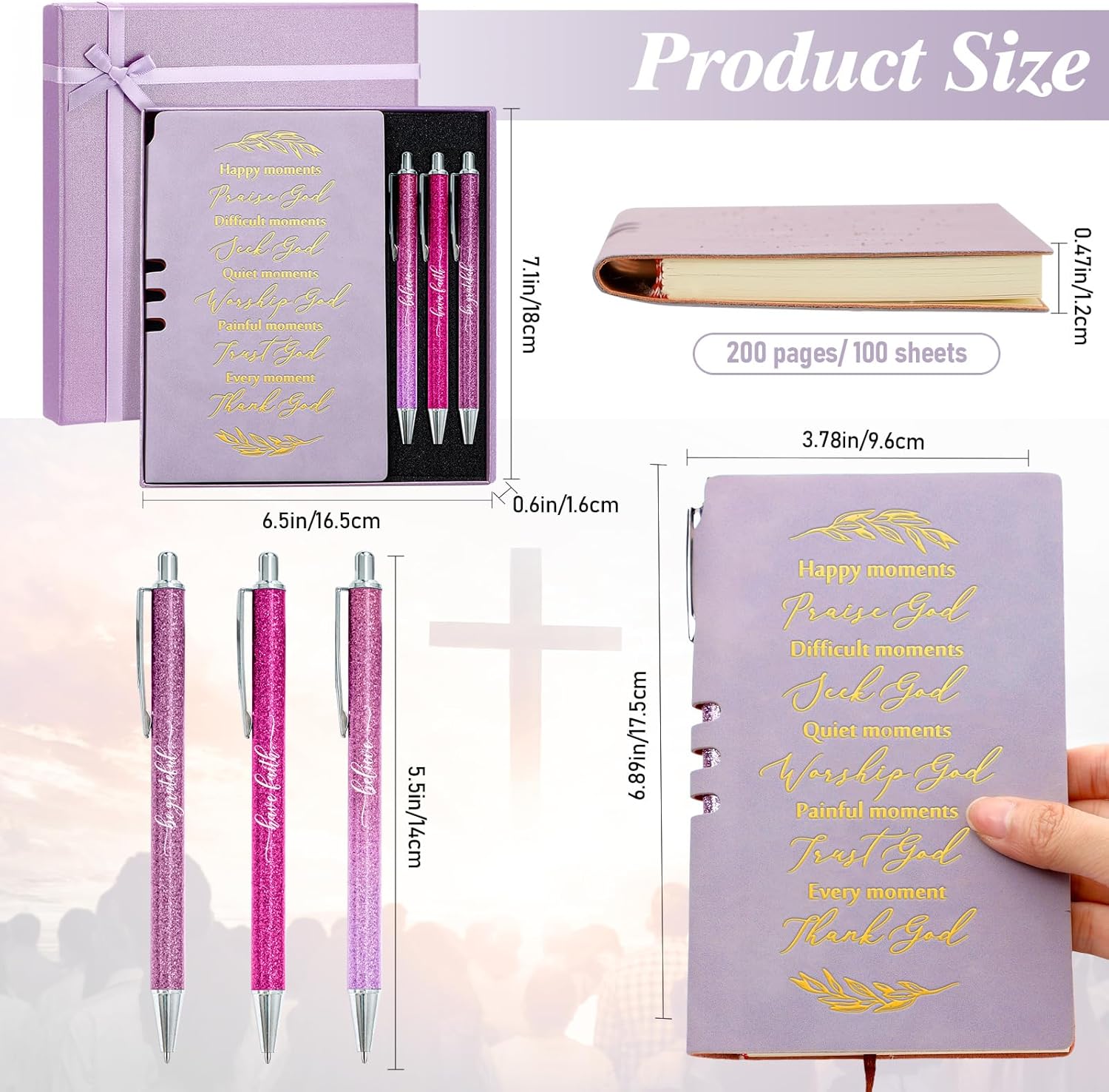 Spakon 5 Pcs Christian Gifts for Women Christian Easter Gifts Prayer Journal Religious for Women God Notebook Pen with Gift Box Scripture Notepad for Church Sunday School Favors(Purple, Bible) - Image 2