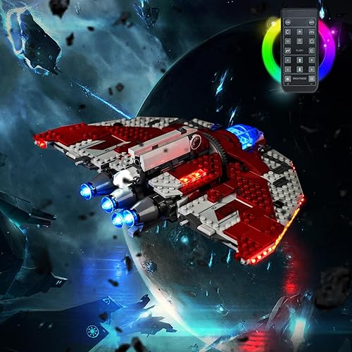 Miniatura 4 de Kit de luz LED mejorado compatible con Lego Ahsoka Tano s T-6 Jedi Shuttle Set, versión remota compatible con el modelo Lego 75362 para adultos,