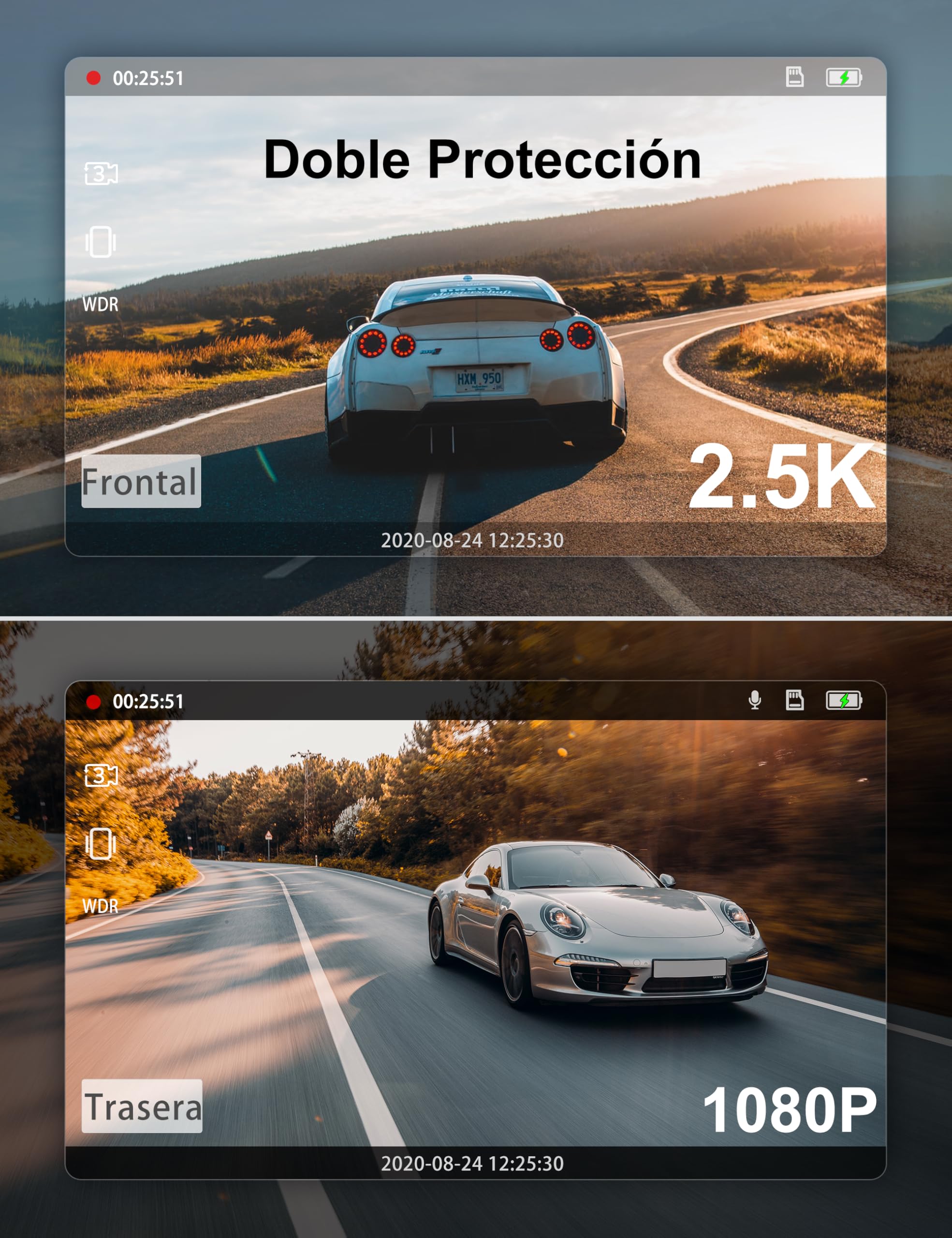 iZEEKER 2.5K Dashcam, Doble Dash CAM Coche con Tarjeta 32GB SD, 1440P Mini Camara Coche Grabadora, Cámara de Coche Delantera y Trasera, 170° Gran Angular, G-Sensor, Visión Nocturna, WDR