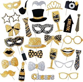 30 Stück Foto Requisiten,Fotobox Accessoires,Party Deko Zubehör für Karneval, Hochzeiten, Halloween, Weihnachten, Geburtstage und Silvester – Perfekte Fotobox Accessoires Geburtstag