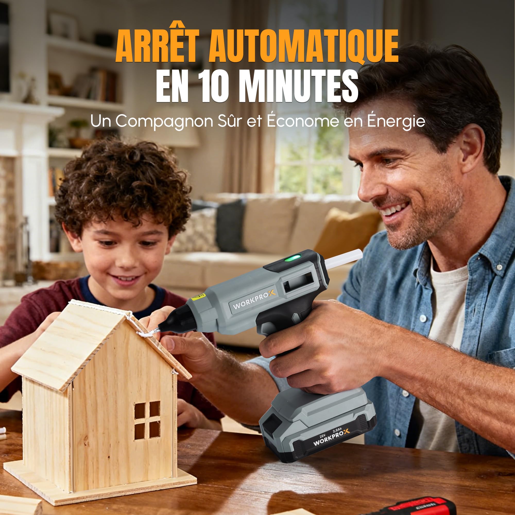 WORKPROX Pistolet à Colle Chaude Sans Fil 20V avec Batterie & Chargeur | Chauffage Rapide, Arrêt Automatique, 20 Bâtons de Colle 11×150 mm pour Bricolage, Artisanat et Réparations Rapides