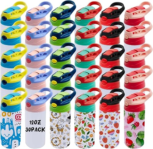 Paquete de 30 vasos de paja de sublimación de 12 onzas, vasos en blanco de doble pared con aislamiento al vacío de colores mezclados, termo de acero