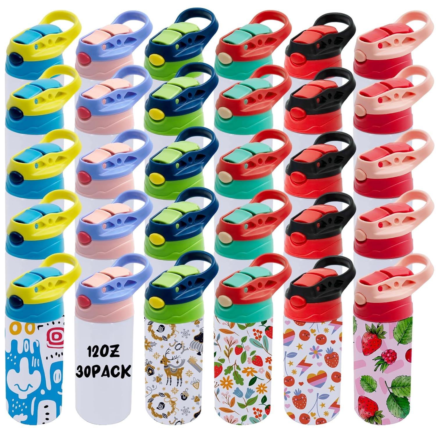30 Pack 12 OZ Sublimation Straw Sippy Cup Blank Tumblers Double Wall Vacuum Insulated Mixed Color Thermoses Stainless