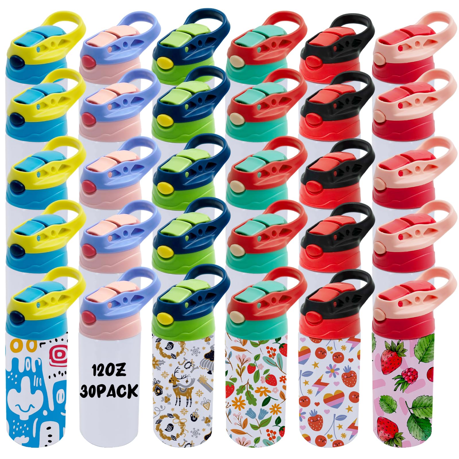 Lilsofee 30 Pack 12 OZ Sublimation Straw Sippy Cup Blank Tumblers Double Wall Vacuum Insulated Mixed Color Thermoses Stainless Steel Water Bottles for