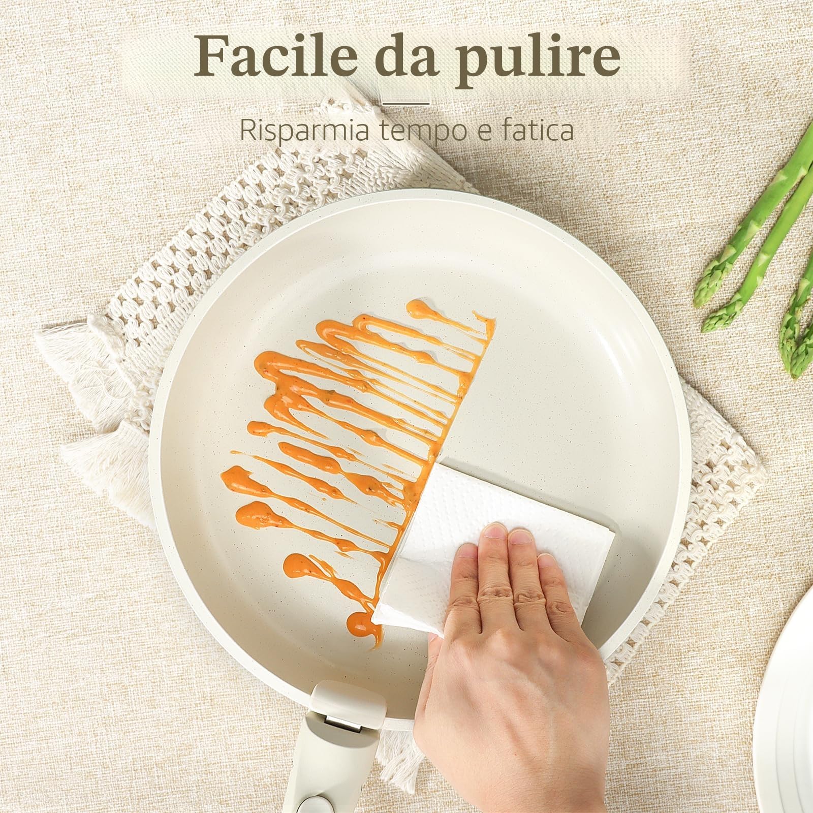 Set Di Padelle Antiaderenti GiPP Da 15 Pezzi Più per Camper, Bianco | Manico Staccabile, Compatibili Con L'Induzione, Padelle Per Friggere E Salse In Vetro, Adatto ai Fornelli a Induzione