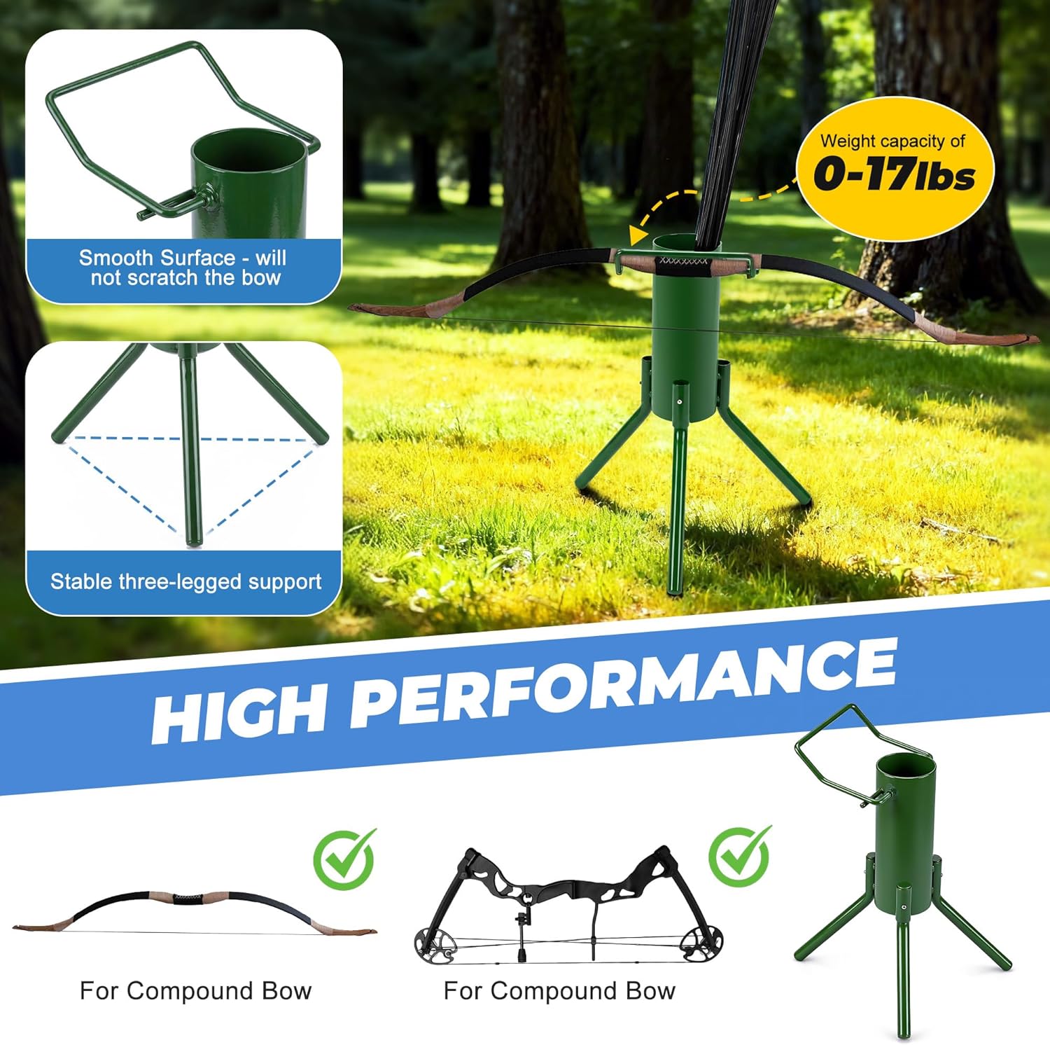 Bow Stand, Foldable and Portable Stand for Compound Bow with Quiver (Hold 30-40 Arrows), Ground Archery Holder for Traditional Longbows Archery Accessories for Hunting Target Practice