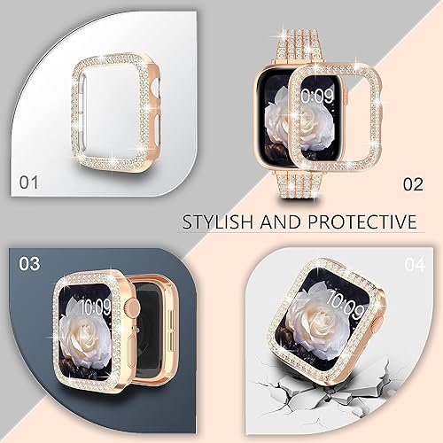 Miniatura 10 de QVLANG Compatible con Apple Watch Band Series 987 de 1.614 pulgadas, correa de la serie Bling para mujer + caja de diamantes de imitación, correa de