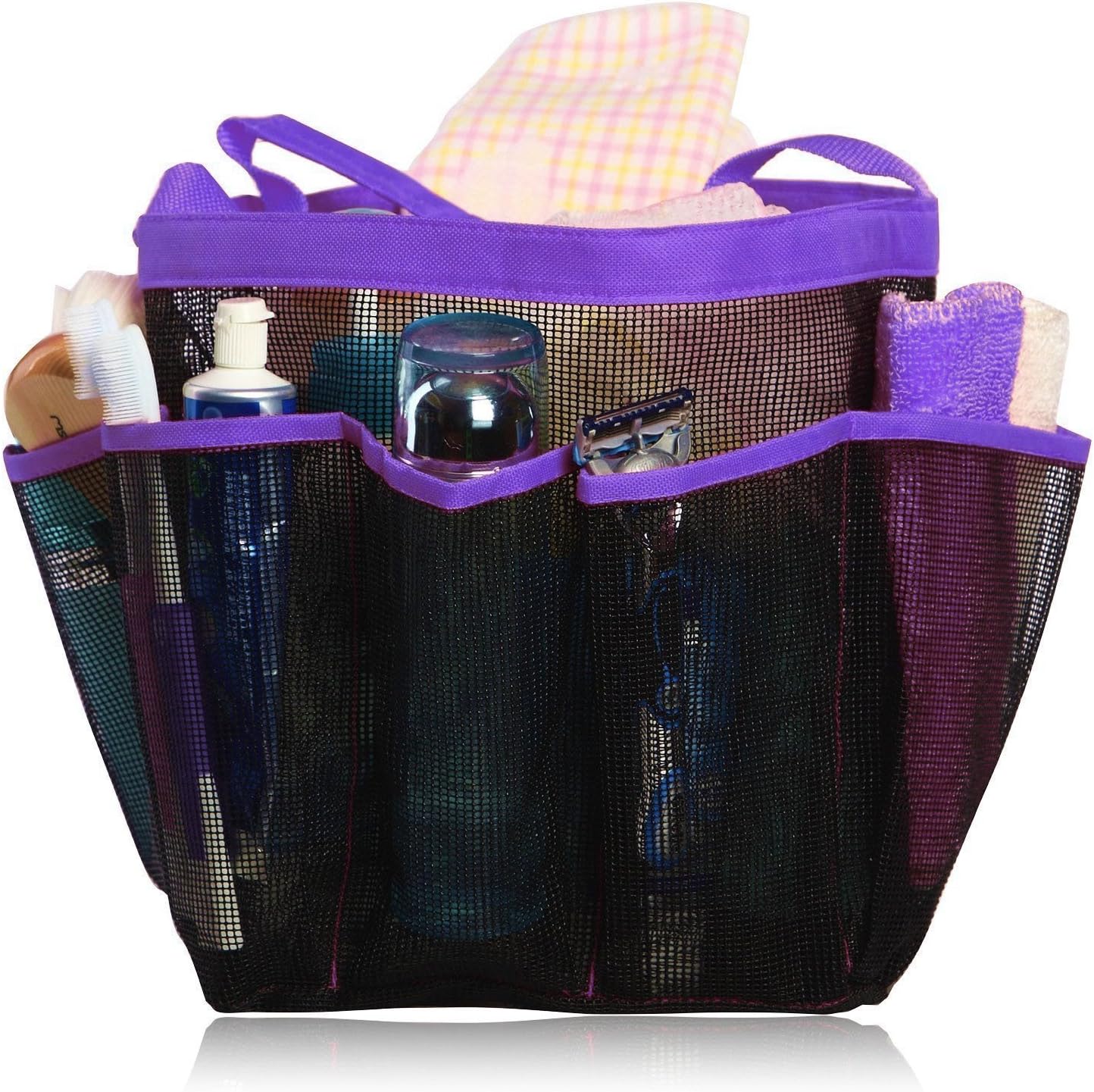 Mayin Quick Dry Hanging Toiletry and Bath Organizer with 8 Storage Compartments, Shower Tote, Mesh Shower Caddy, Perfect Dorm, Gym, Camp & Travel Tote Bag, Purple