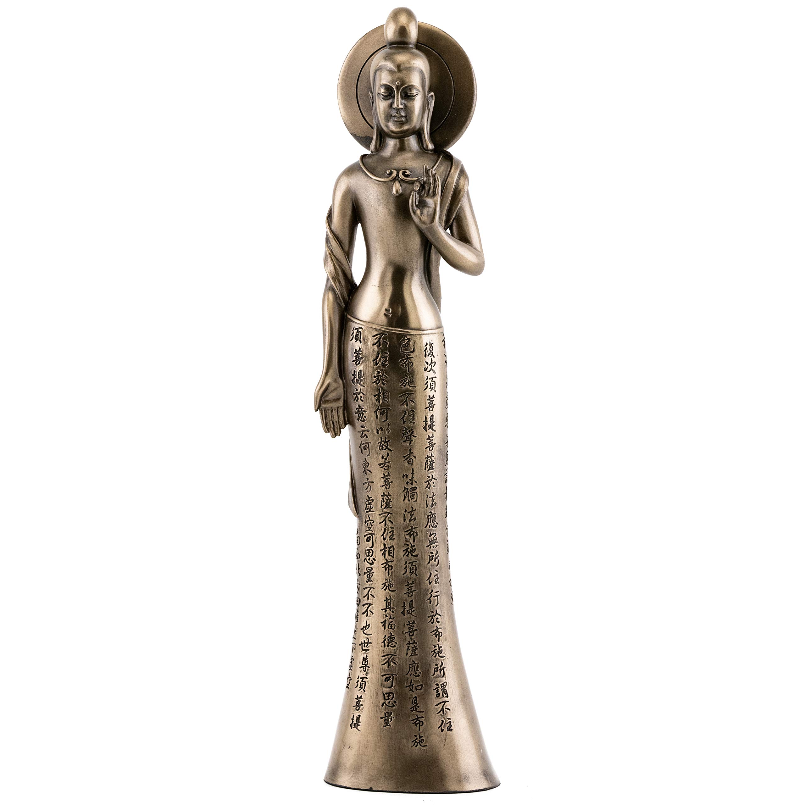 Top Collection Slim Quan Yin with Diamond Sutra Statue- Kwan Yin Goddess of Compassion and Mercy Sculpture in Premium Cold Cast Bronze- 11.25-Inch Collectible Avalokitesvara Figurine