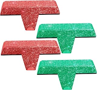 4 colgadores para calcetines navideños de hierro para chimenea con purpurina para Navidad color rojo y verde.