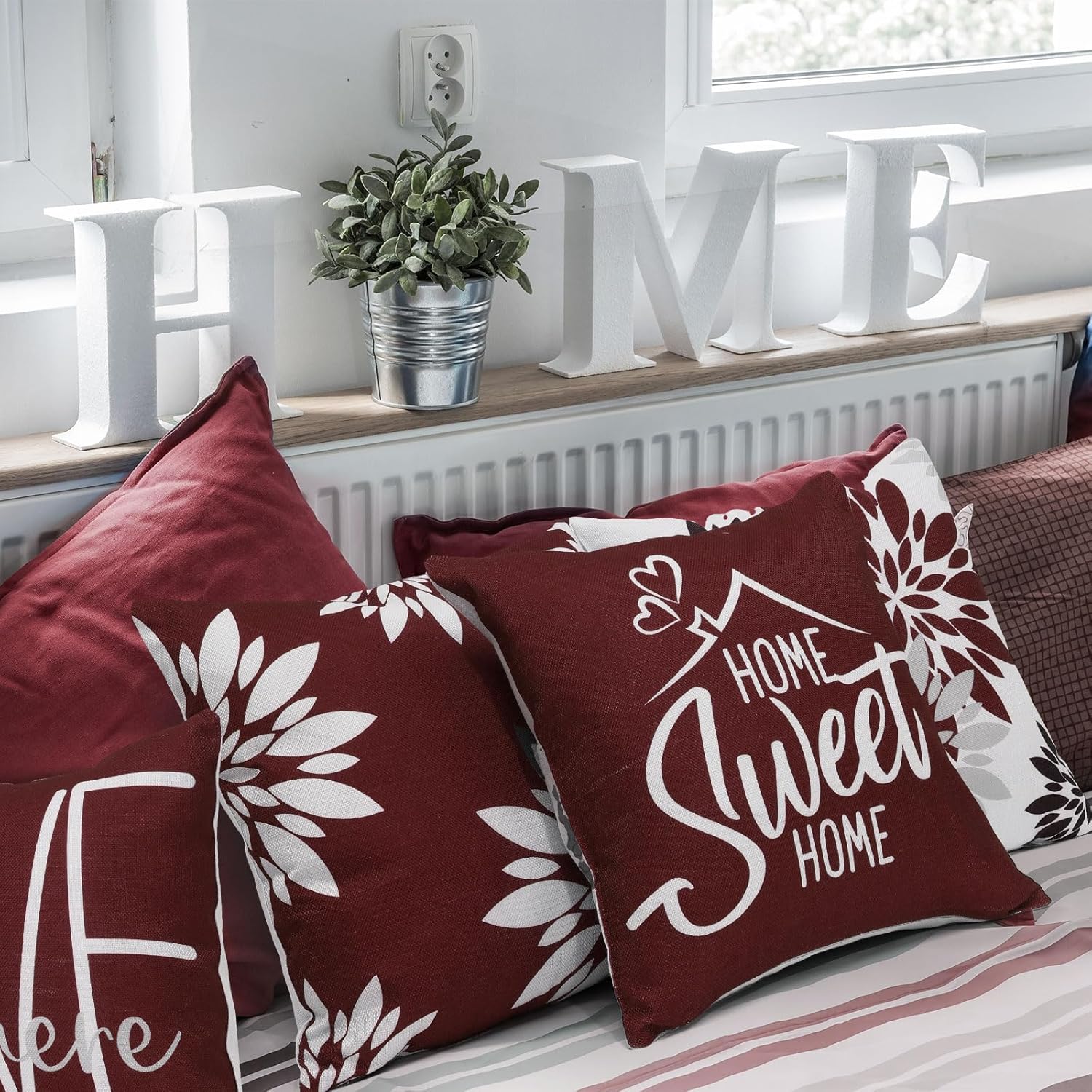 Flutesan 12 Pcs Decorative Throw Pillow Cover 18 x 18 Inch Modern Sofa Pillow case Geometric Floral Linen Square Cushion Covers for Home Living Room Bedroom Couch Chair (Red)