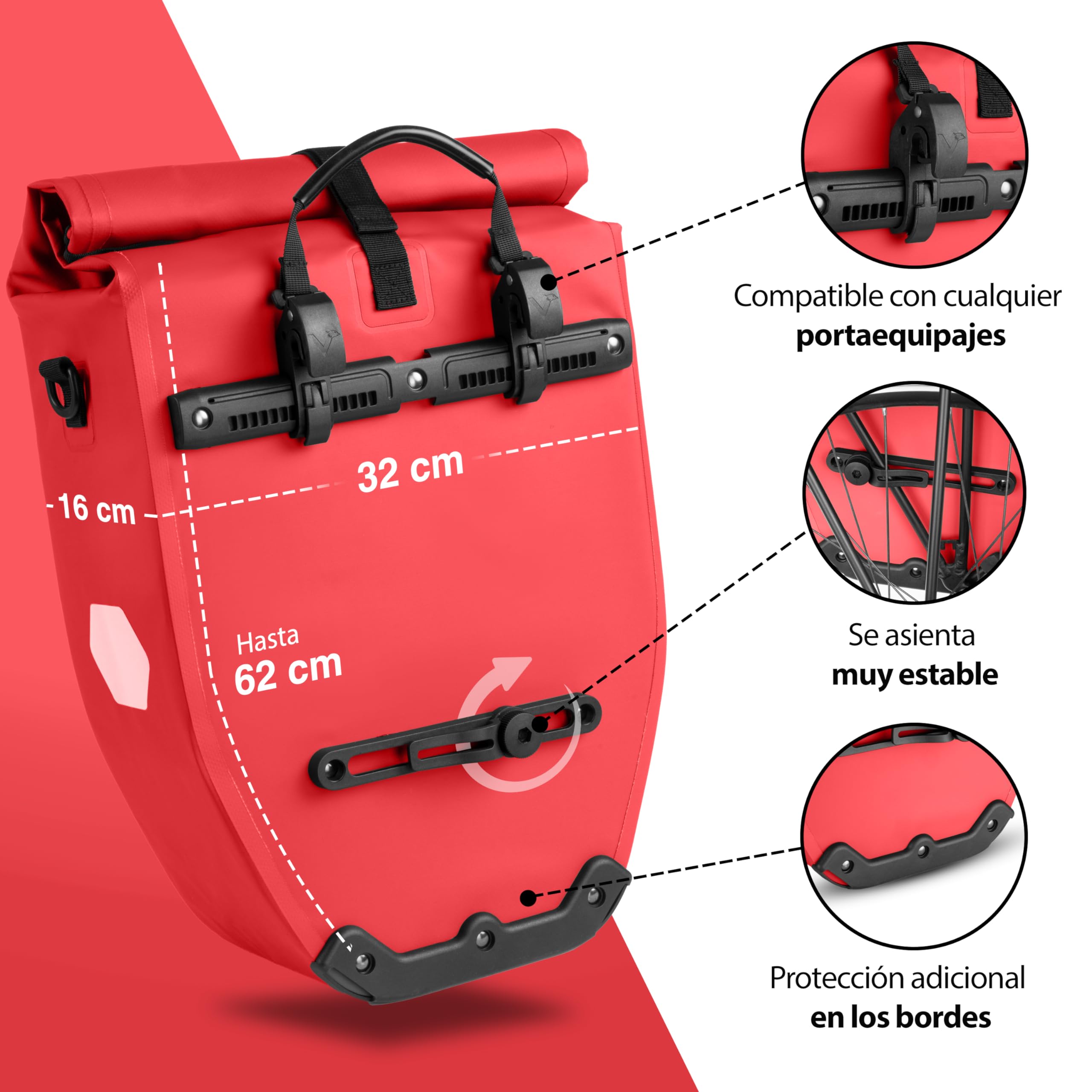 Valkental - Bolsa portaequipajes Grande e Impermeable - 28L de Capacidad - Bolsa para el portaequipajes con reflectores