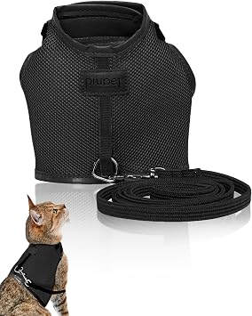 PiuPet  Cat Harness and lead set I 1,2m cat lead I Cat harness escape-proof I Robust Cat Collars | Cat Leash | Cat Harnesses | Cat Harness Escape Proof | Kitten Harness and Lead Set I Size S I Black