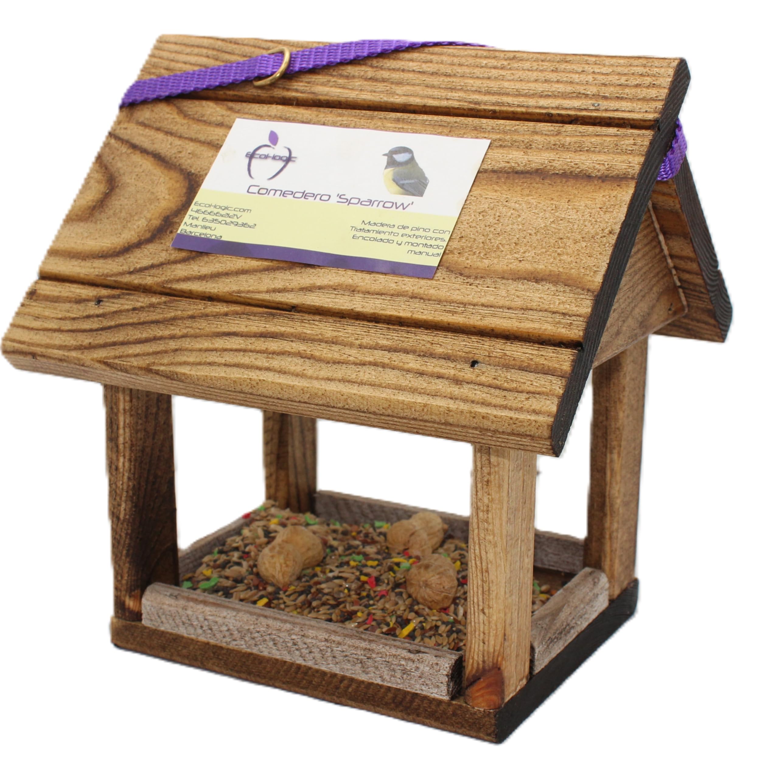 Comedero para pajaros Sparrow con bolsita pequeña de Comida para pajaros Silvestre.