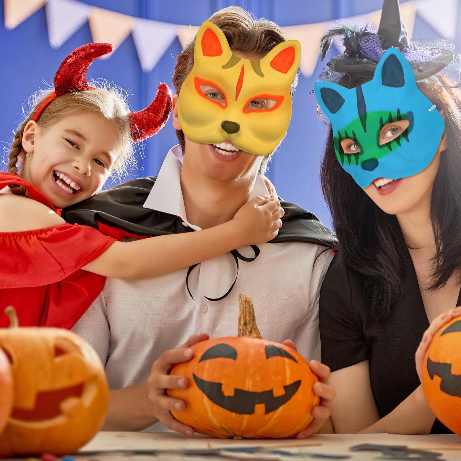 SEWACC 10pcs Cat Mask DIY White Paper Masks Unpainted Fox Blank Animal Dress Up Mask Plain Masquerade Masks Half Animal Cosplay Costume for Mardi Gras Venetian Party