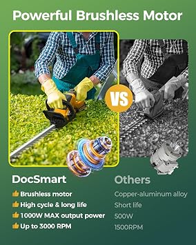 20'' Hedge Trimmers Cordless with Battery, 3000RPM Brushless Motor