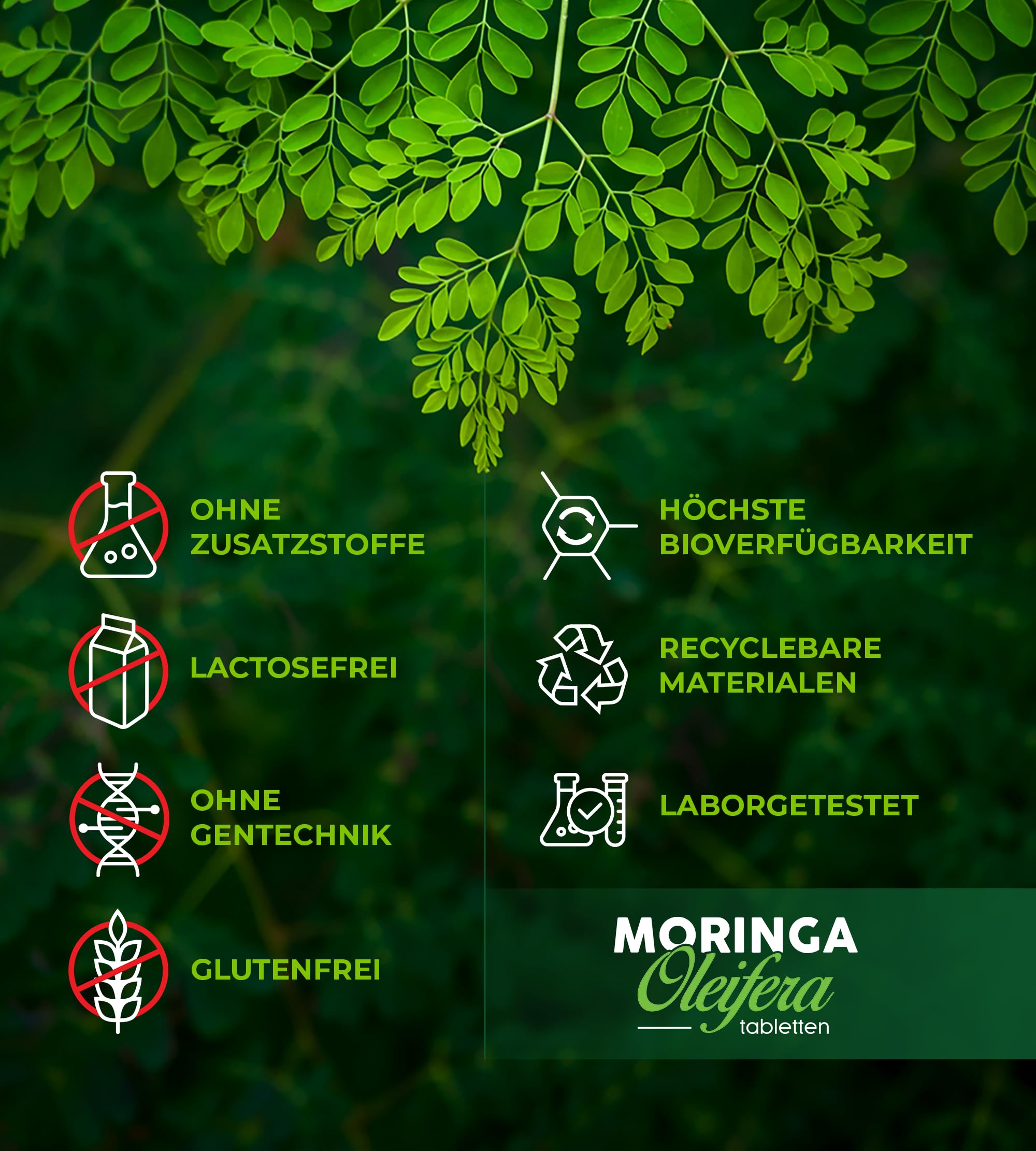 Moringa Oleifera 1000 x 500mg Tabletten - 500 g Moringa Blattpulver als kleine Moringa Presslinge - leicht schluckbar, schonend verarbeitet & tablettiert - vegan, laborgeprüft, hochdosiert
