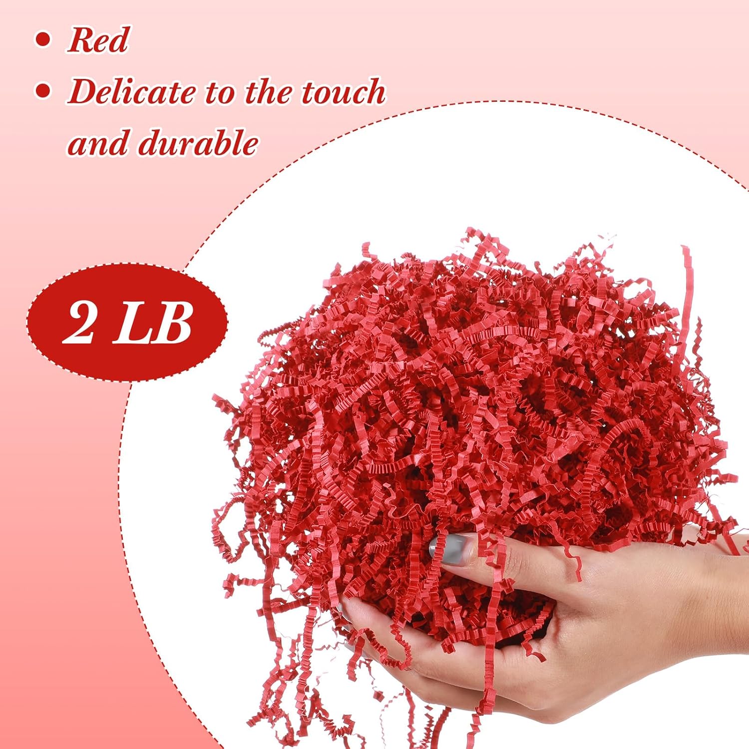 Outus 2 LB Red Crinkle Cut Paper Shred Filler Shredded Papers Confetti Gift Boxes Basket Crinkle Paper Filler Packing Grass Cushion Shredded Tissue Stuffing Christmas Wedding Birthday Wrapping Decor - Image 2