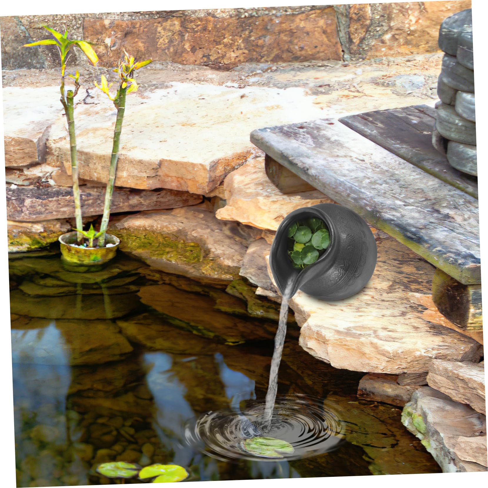 Hemobllo Decorazione Per Giara D'Acqua Cortile Giara Esterna Ugello Fontana Da Giardino Cascata Fontane Da Pesci Piccolo Laghetto Cascata Brocca Cascata Giardino Giara Fontane