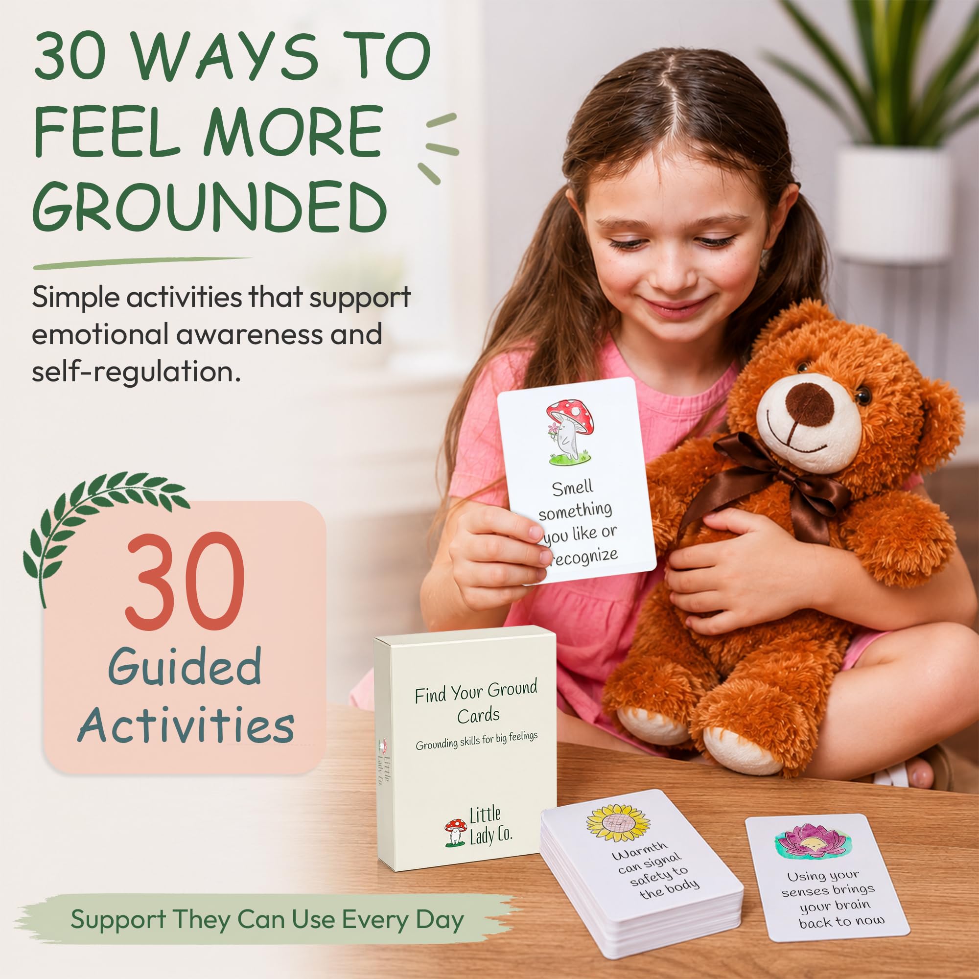 Emotional Regulation Cards, Calm Down Coping Skills Activities for Big Feelings and Self Regulation, Find Your Ground Cards, 30 Card Deck with Parent Guide