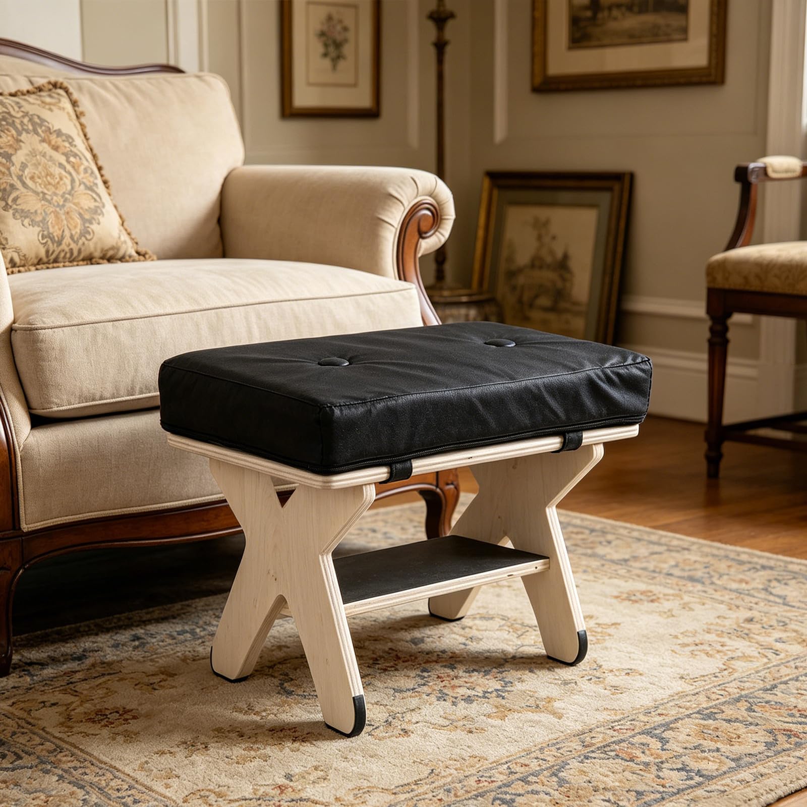 DOITOOL Reposapiés de Madera para Oficina con Patas en X, Negro