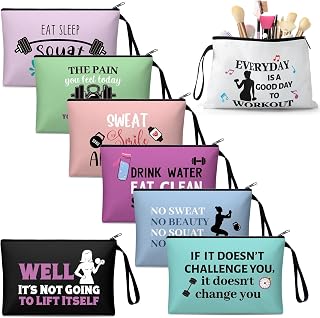 8 Pcs Workout Cosmetic Bags Workout Gifts Funny Sports Lover Gym Gifts Gym Fitness Makeup Bags for Women Body Builder Zipper Pouch for Fitness Bodybuilding Lovers (Colorful)