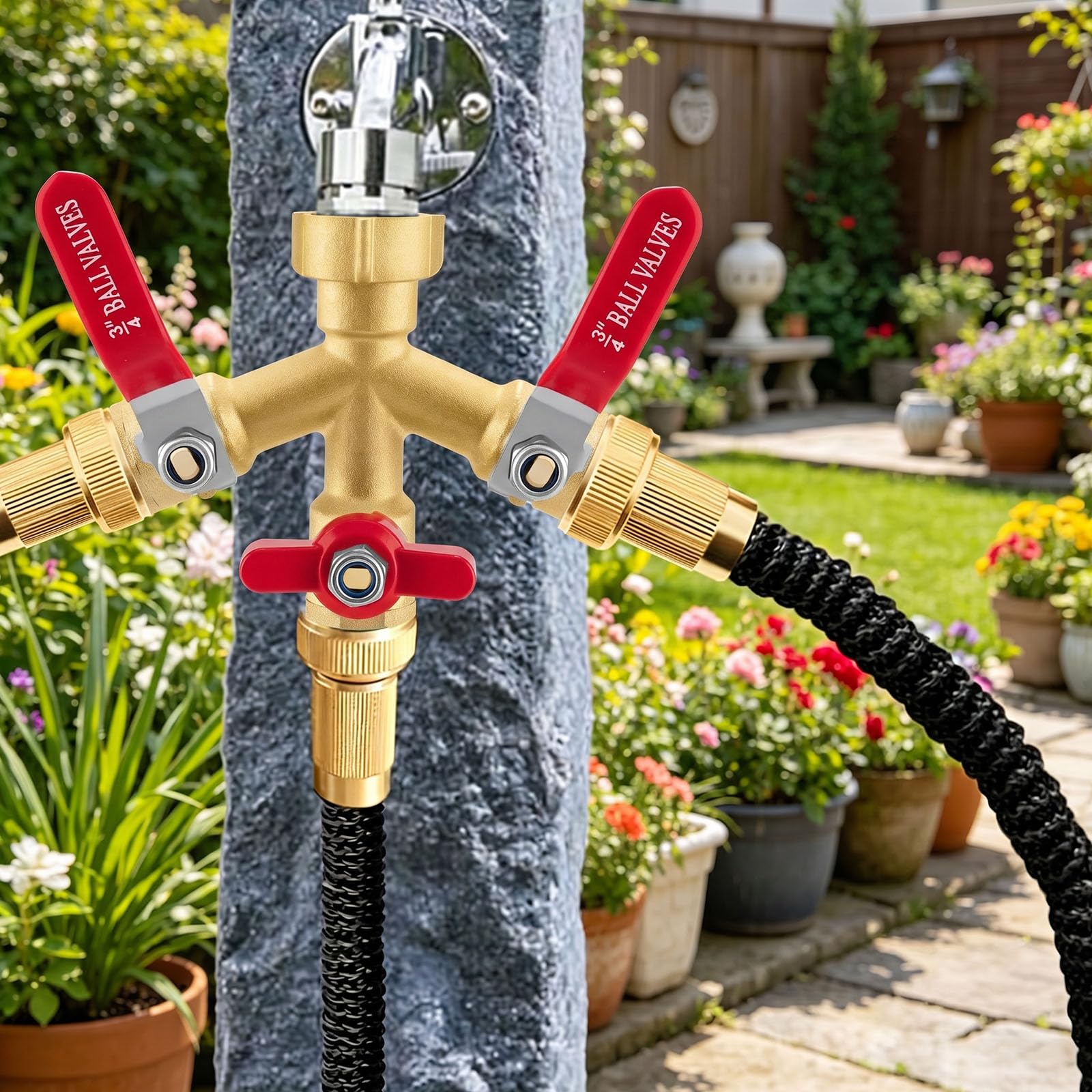 Brass 3 Way Hose Splitter Garden Hose Manifold With Shut-Off Valves 3/4In Ght Thread For Outdoor Watering And Irrigation