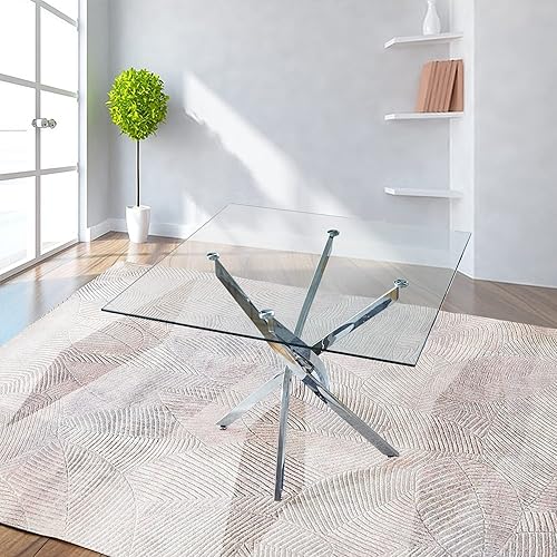 Miniatura 4 de Mesa de comedor con parte superior de vidrio de 36 pulgadas, moderna mesa cuadrada de cocina con tapa de vidrio transparente de 0.39 pulgadas y