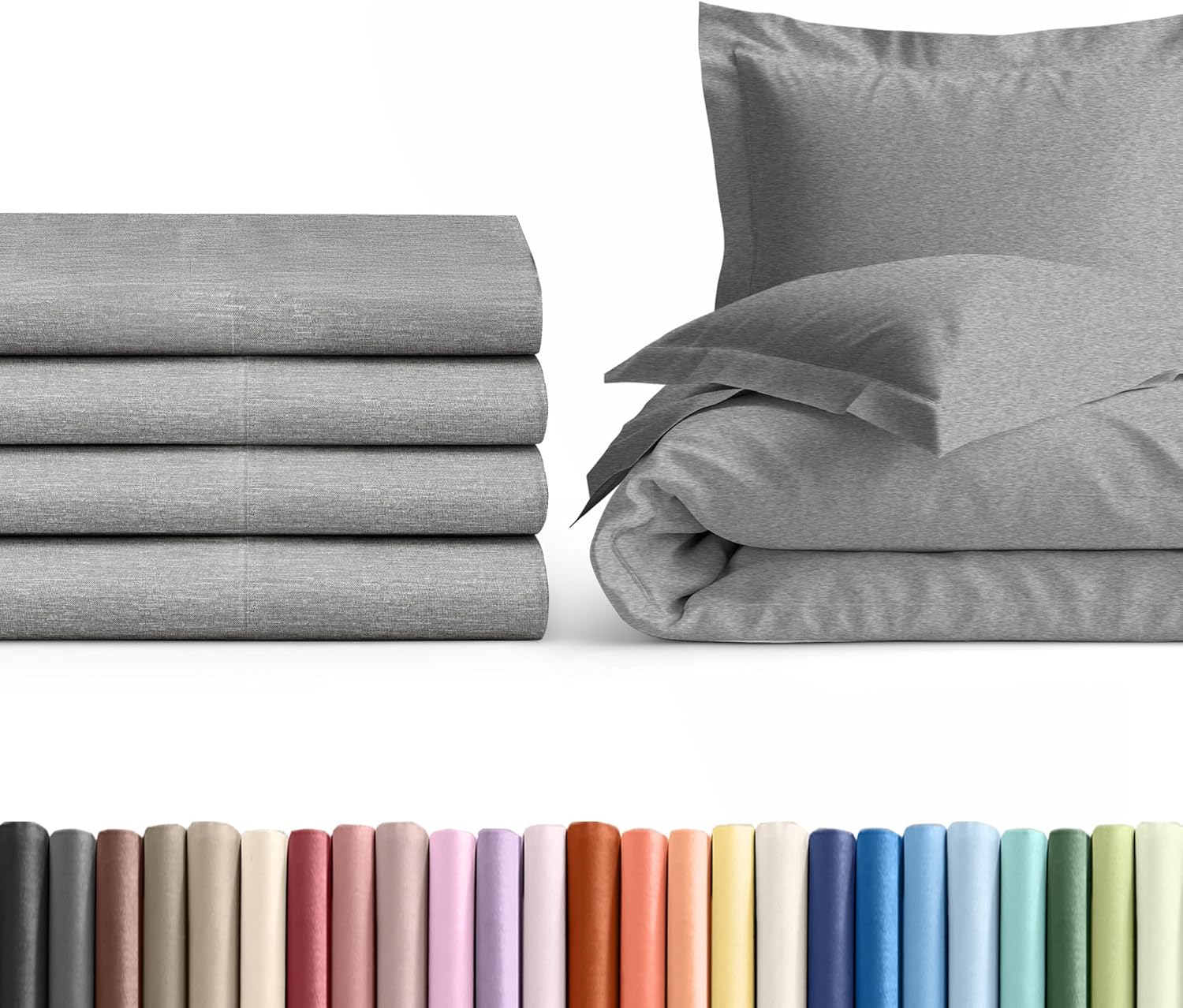 Queen Pillow Cases Set of 4 with Duvet Cover - Hotel Quality Pillowcase Covers - Comfy Bedding for Women, Men, Kids and Teens - Machine Washable Protectors - 4 Piece Set - Queen Size Heathered Grey